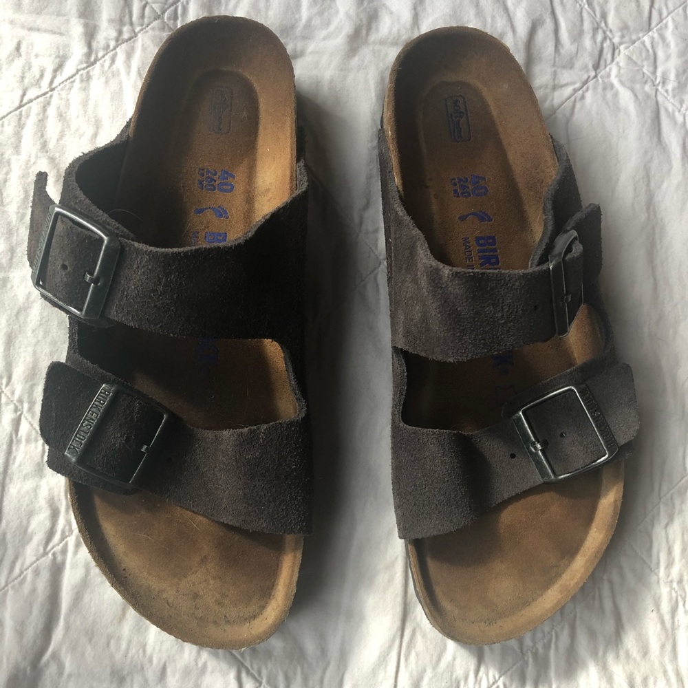 Brown suede Arizona Birkenstocks